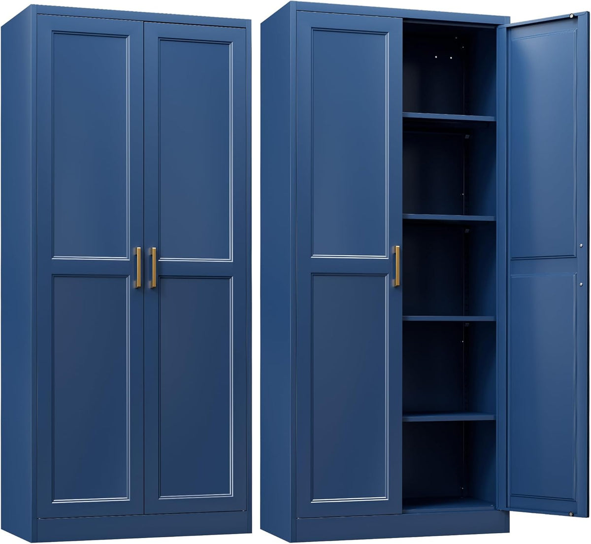 Kitchen Pantry Cabinet,71”Blue Metal Pantry Storage Cabinets with Doors and 4 Adjustable