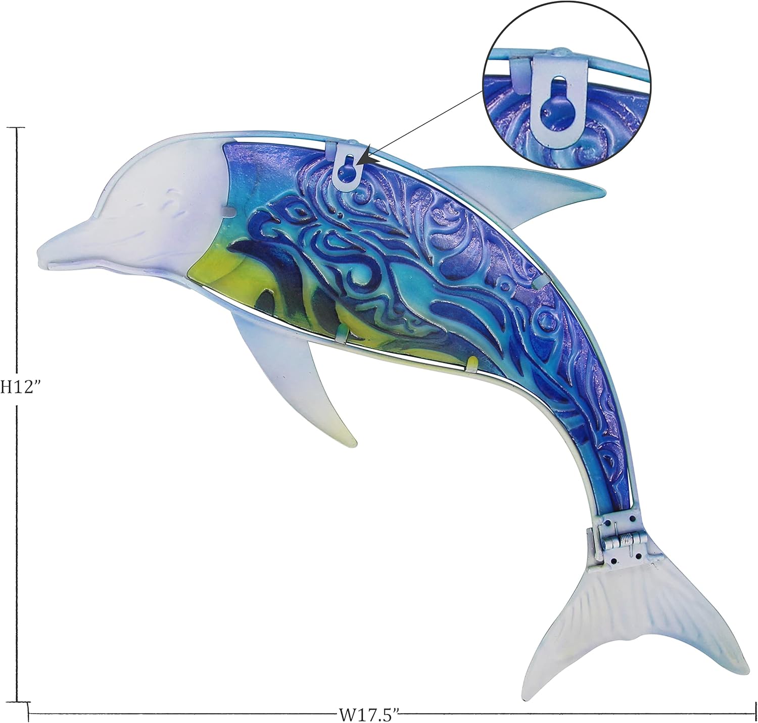 John's Studio Dolphin Wall Decor Outdoor Metal FIsh Sea Hanging Art Glass Sculptures Home Ocean