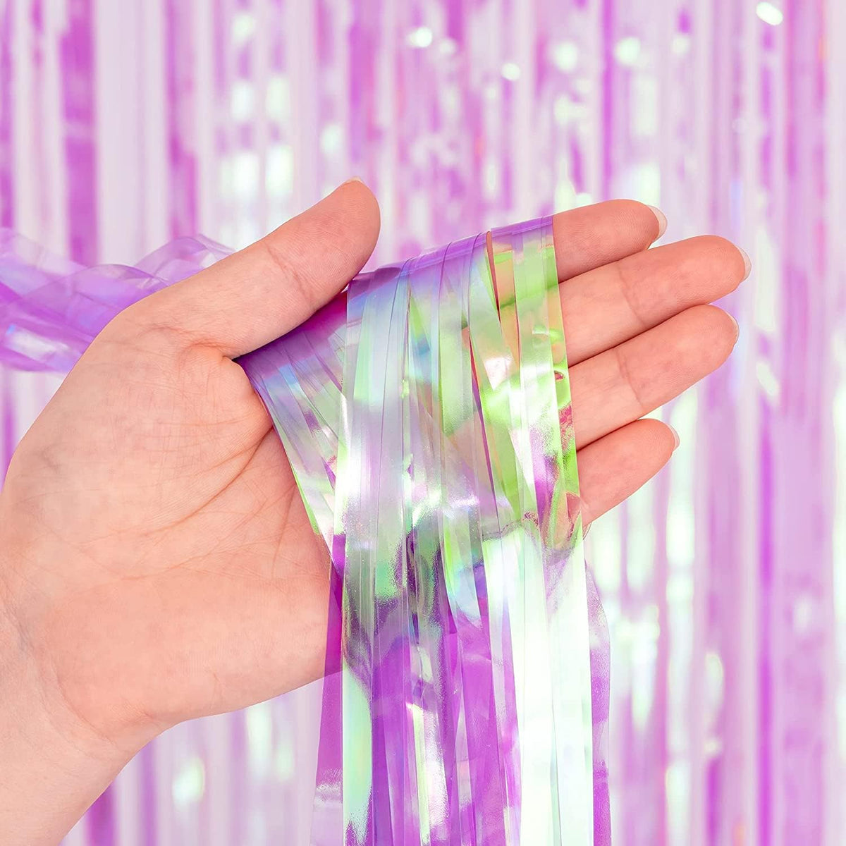 BRAVESHINE Clear Purple Party Decorations Iridescent Foil Curtain - 2 Pack 3.2 x 6.5 ft Holographic