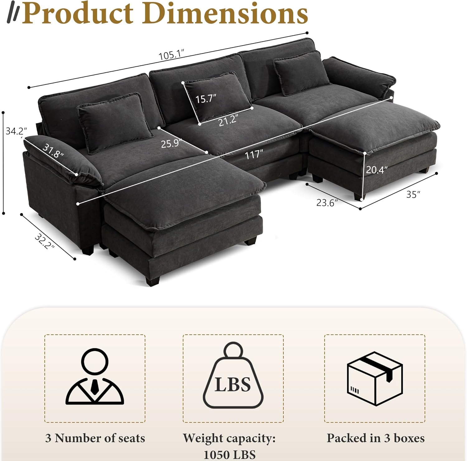 URRED Modular Sectional Sofa Comfy Cloud Couch, Modern Velvet Sofa Sleeper Deep Seat Couches with
