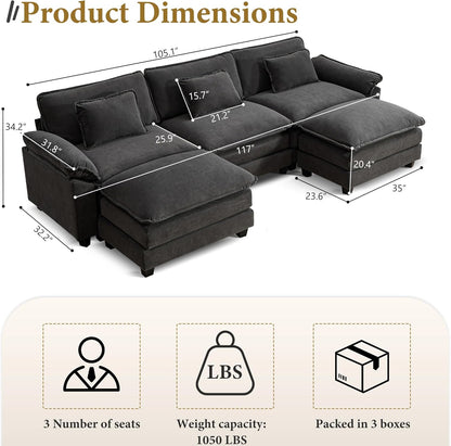 URRED Modular Sectional Sofa Comfy Cloud Couch, Modern Velvet Sofa Sleeper Deep Seat Couches with