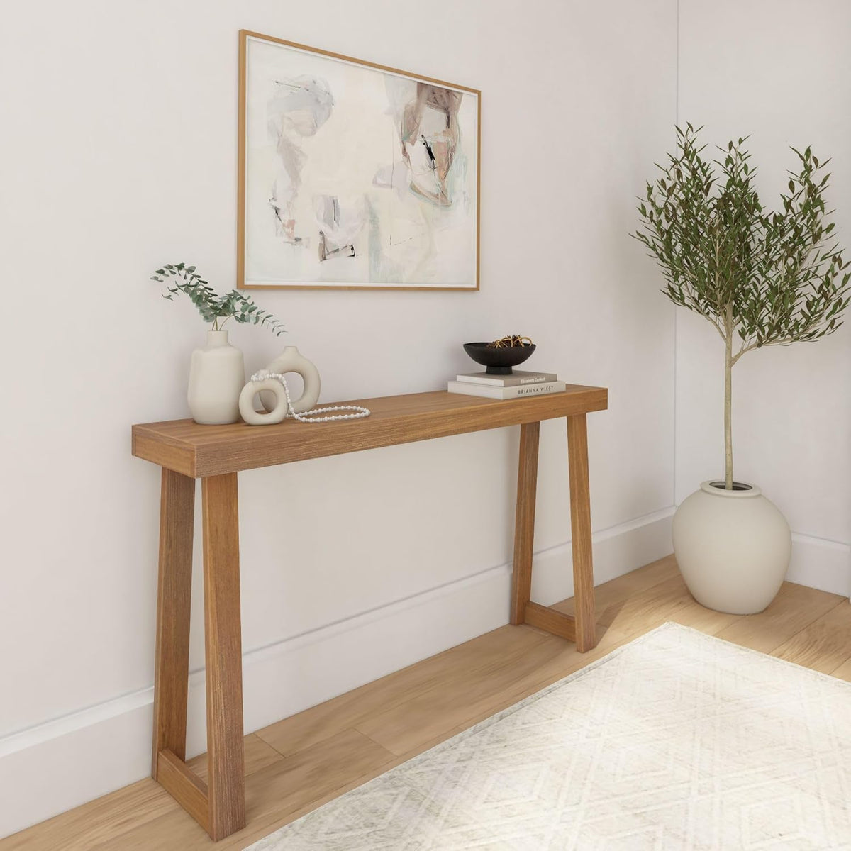 Plank+Beam Solid Wood Console Table, 56 Inch, Sofa Table, Narrow Entryway Table for Hallway, Behind