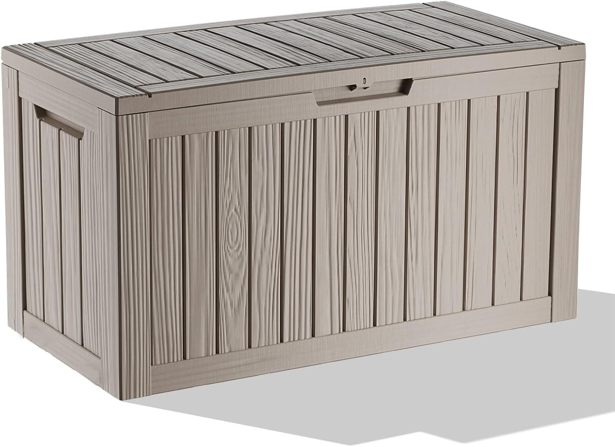 Vixzen 85 Gallon Resin Deck Box, Lockable Outdoor Storage Box for Patio Cushions Storage