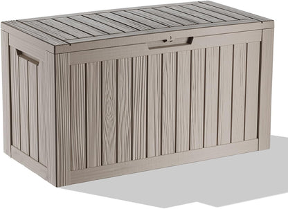 Vixzen 85 Gallon Resin Deck Box, Lockable Outdoor Storage Box for Patio Cushions Storage