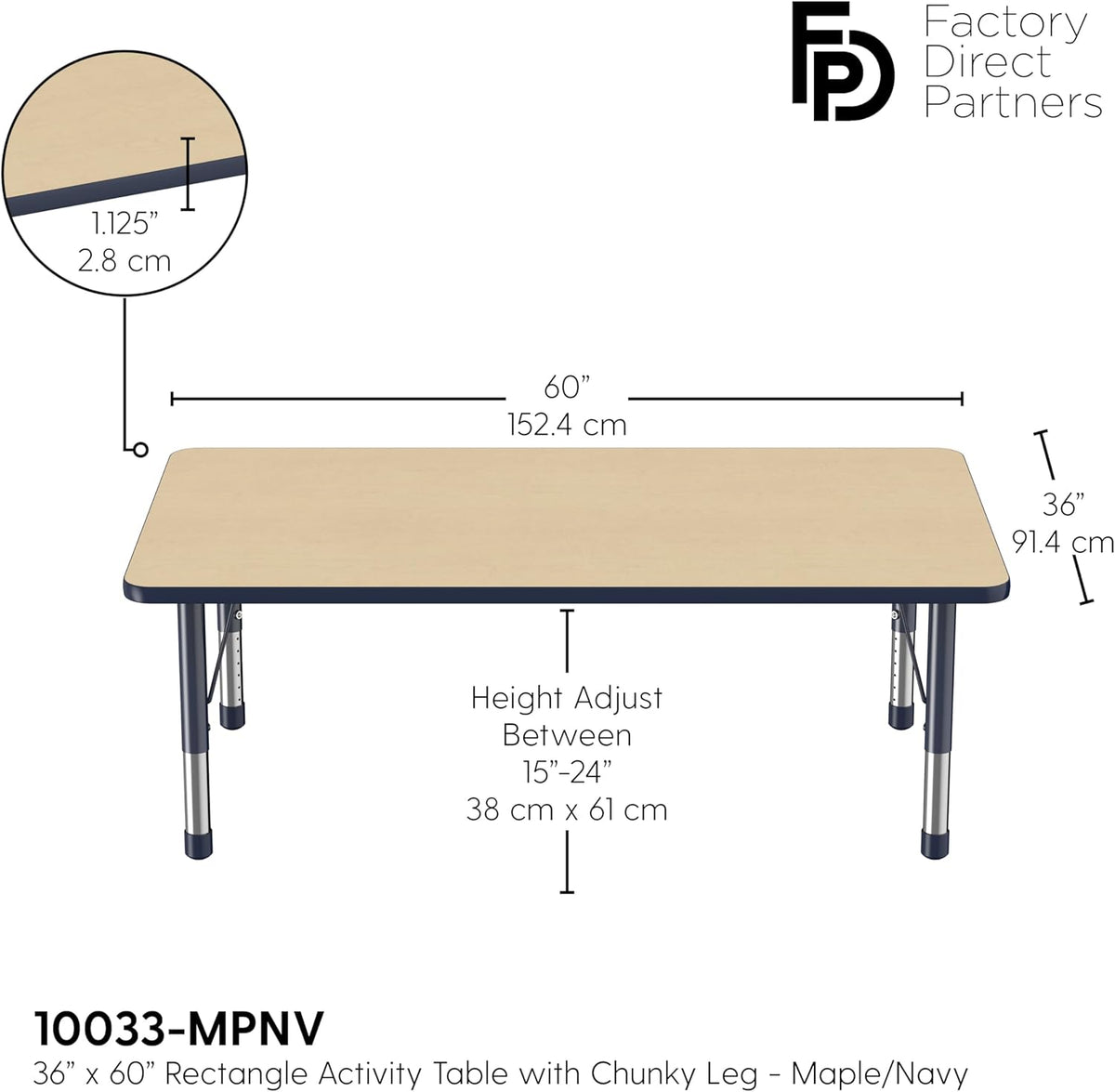 Factory Direct Partners FDP Rectangle Activity School and Classroom Kids Table (36 x 60 inch)
