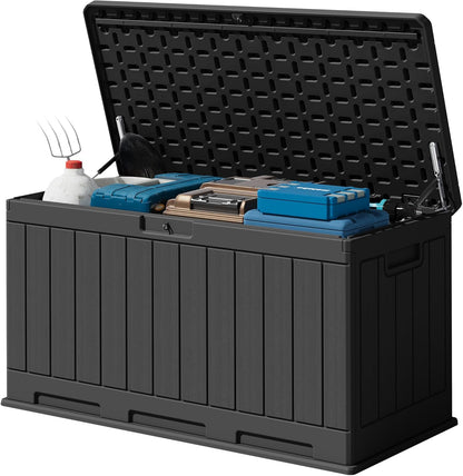 Devoko 90 Gallon Double-Wall Deck Box, Side Handles, HDPE Outdoor Large Storage Box Waterproof and