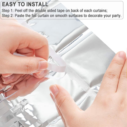 Silver Streamers Metallic Party Backdrop - GREATRIL Foil Fringe Tinsel Curtain for 2026