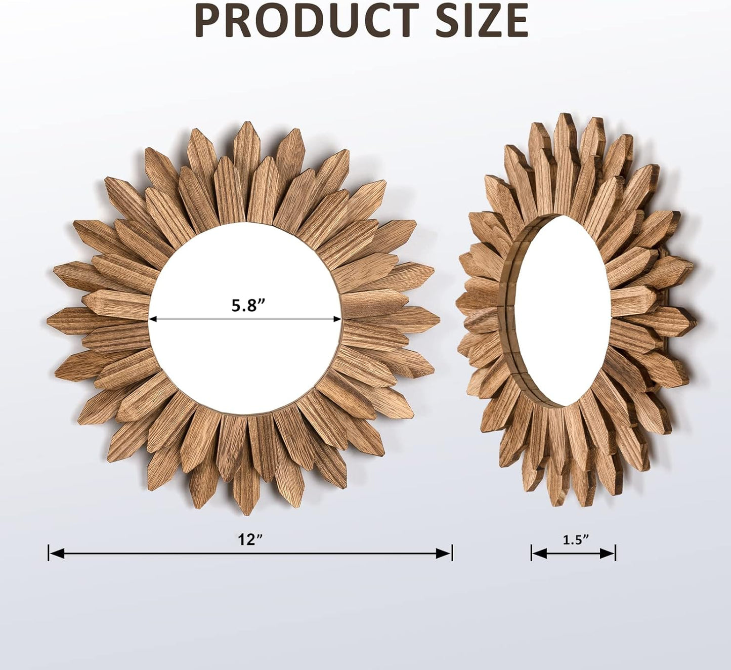 Honiway Boho Wall Decor Mirror 2 Pack Rustic Wood Mirror 12 inch Boho Mirror Home Decor Farmhouse