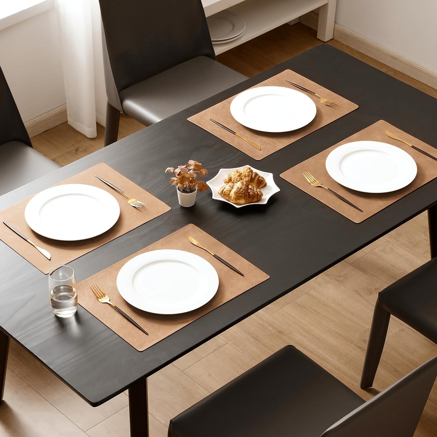 MOSAYT Vinyl Placemats Set of 6-12 X 17 Inch - Faux Leather 100% Waterproof Oil-Proof Wipeable PU