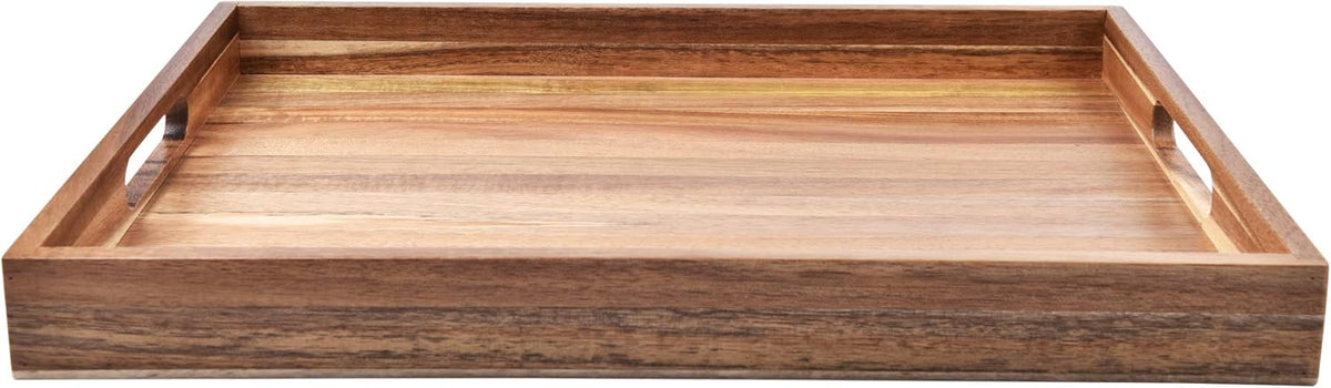 Acacia Wood Serving Tray with Handles (17 Inches) – Decorative Serving Trays Platter for Breakfast