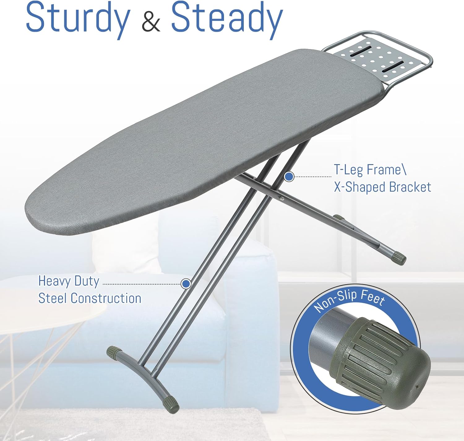 Ironing Board Full Size, BlissBoard 43"x13" Sturdy Heavy Duty Iron Board with Iron Rest, Heat