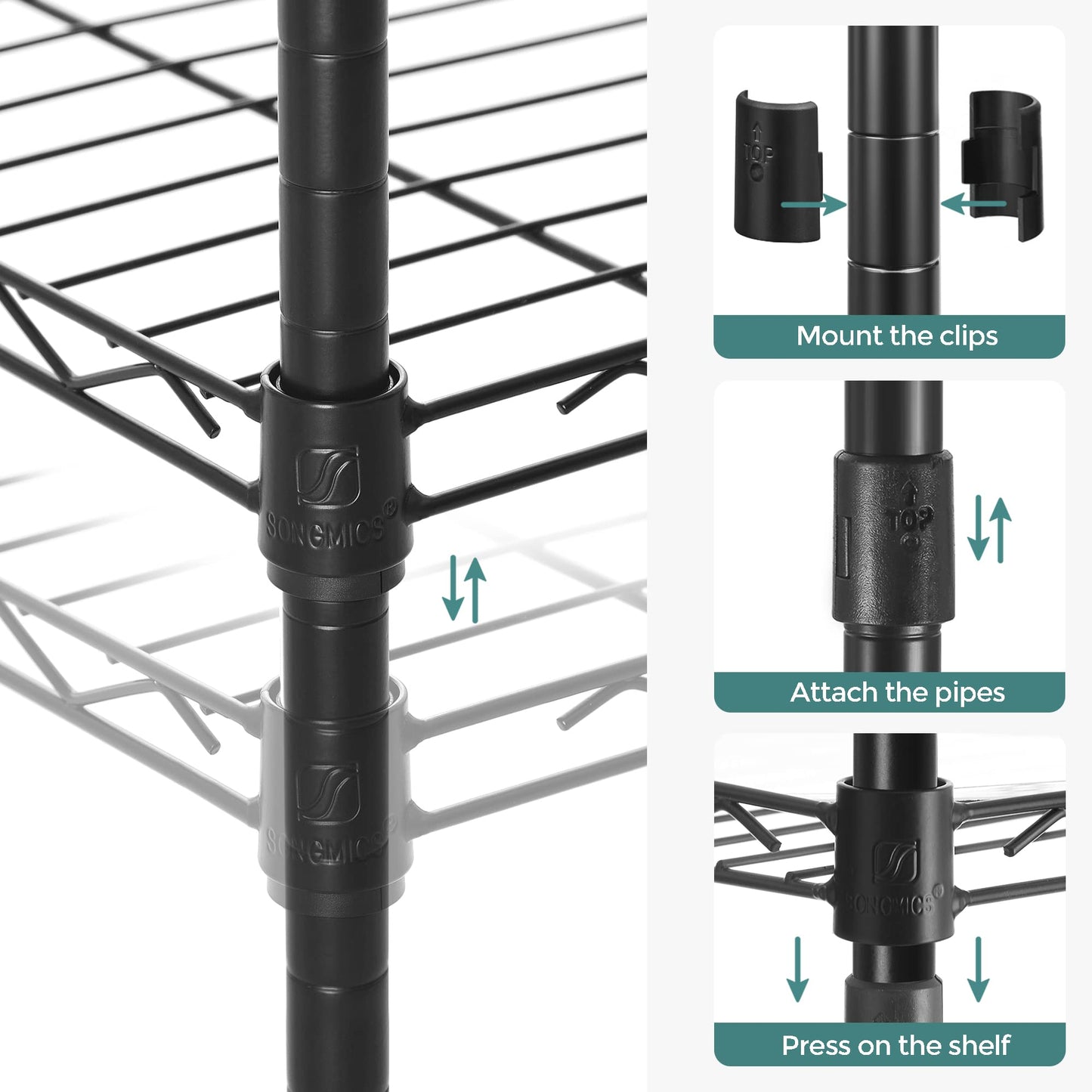 SONGMICS 5-Tier Storage Shelves, Wire Shelving Unit, Kitchen Metal Shelves, Storage Rack with