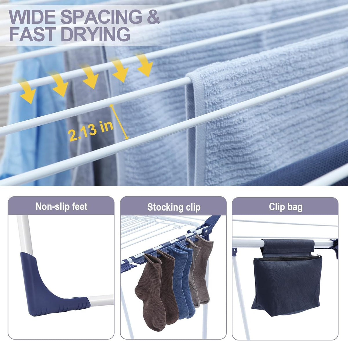 APEXCHASER Clothes Drying Rack Foldable, Drying Rack Clothing Large Space, Winged Laundry Rack with