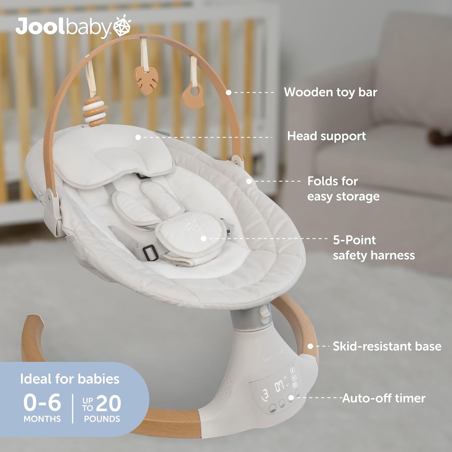 Jool Baby Nova Swing for Newborns - Electric Motorized Infant Swing, Bluetooth Music, 10 Preset