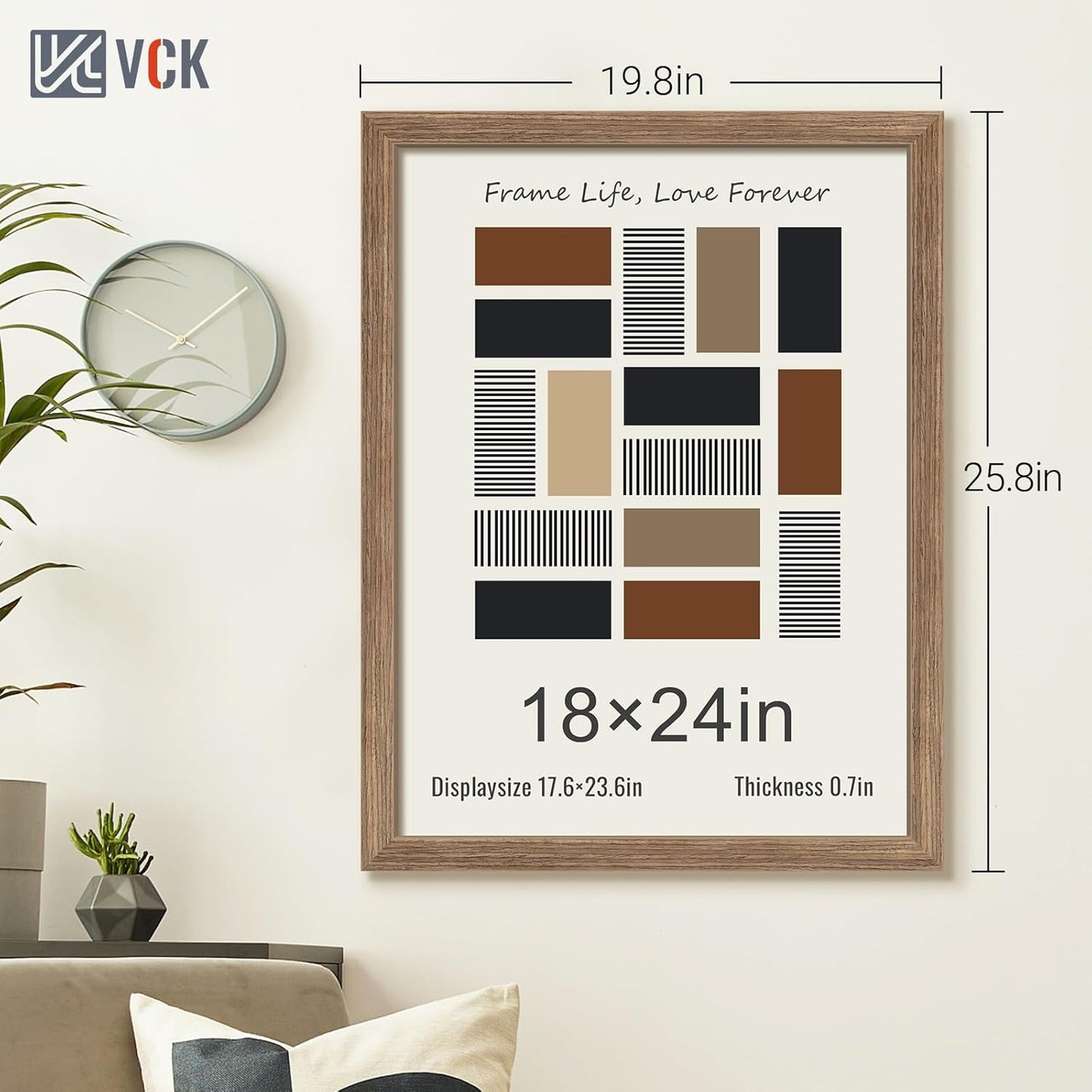 VCK 18x24 Poster Frame 3 Pack, Brown Walnut Wood Picture Frame, Exclusive Wood Grain, Wall Mounting
