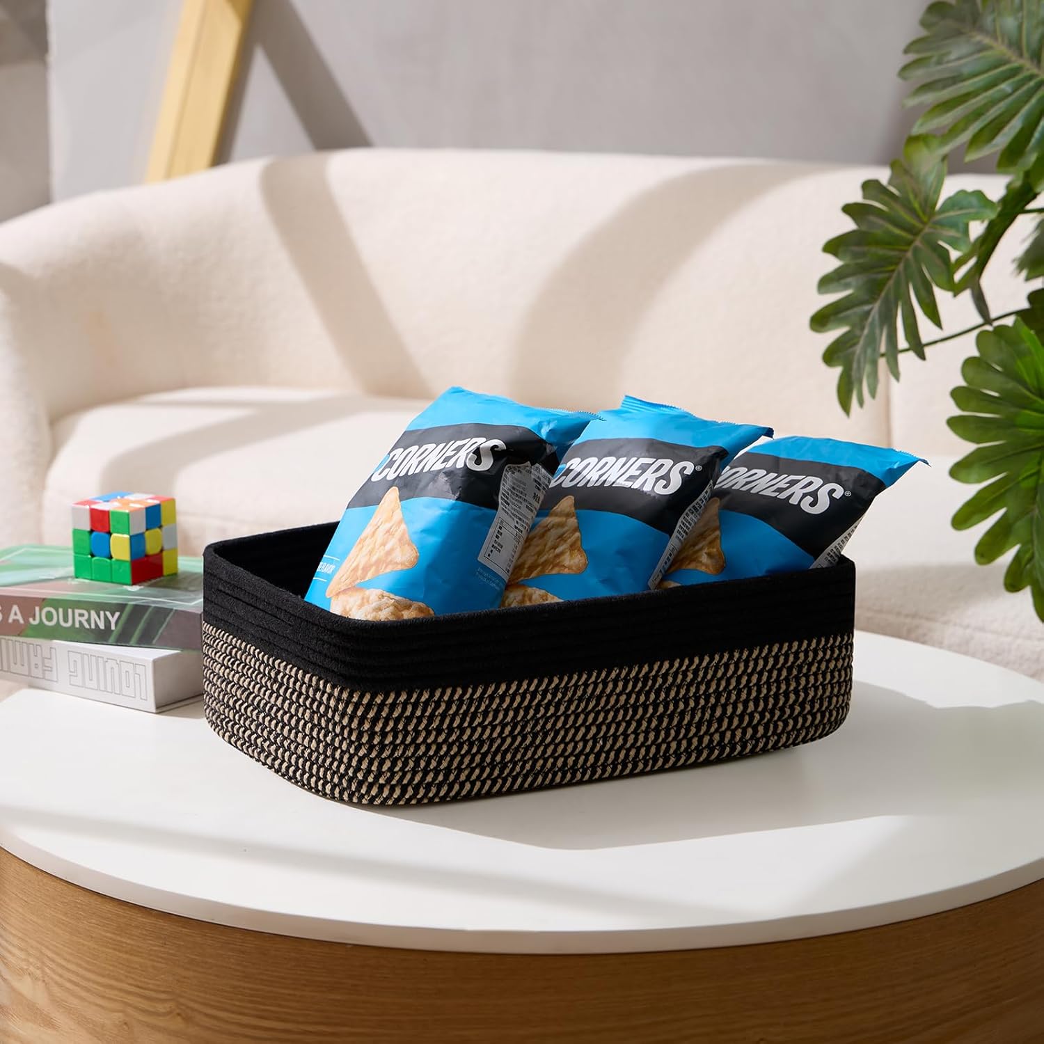 Large Shallow Organizing Baskets 15x11x5.1 Inches - Rope Woven Storage Bins for Bathroom, Shelves