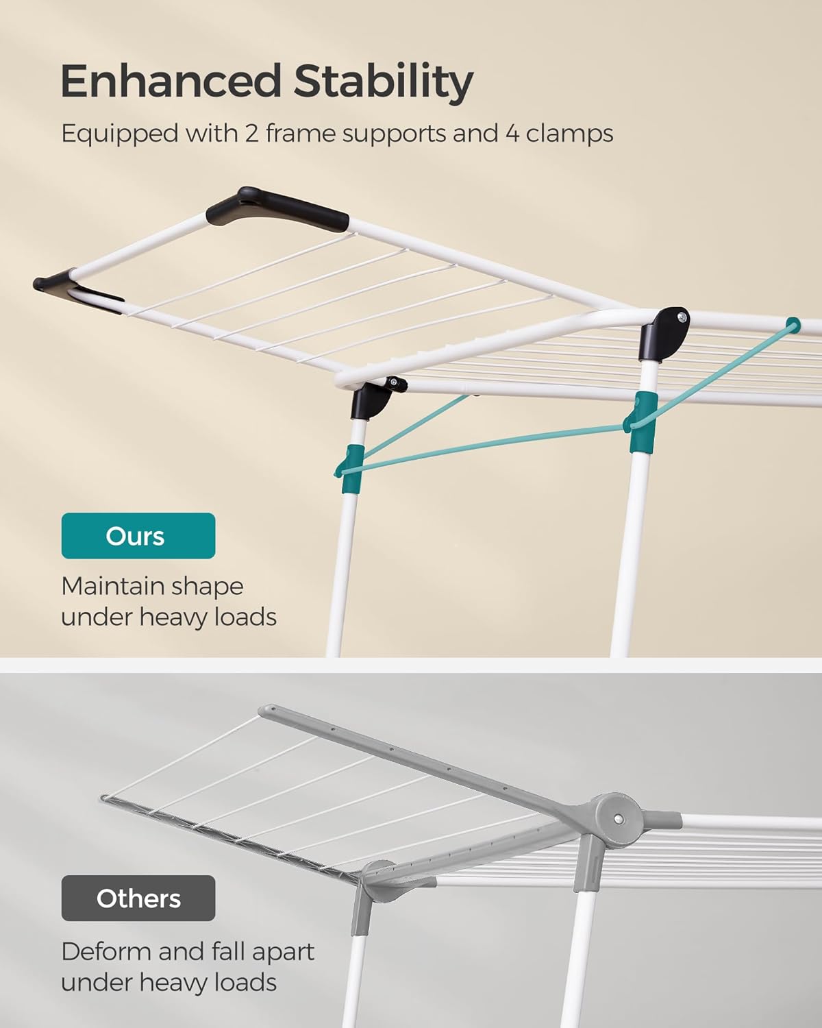 SONGMICS Clothes Drying Rack Foldable, Gullwing Laundry Drying Rack, Space-Saving, 22.2 x 68.1 x 38