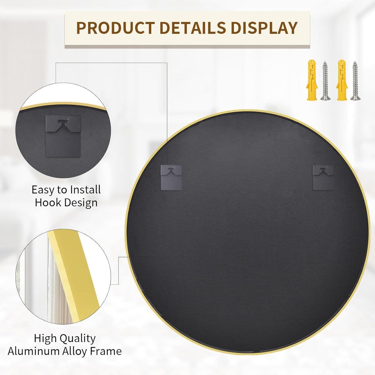 BEAUTYPEAK 48 Inch Round Mirror, Metal Frame Circle Mirror, Wall Mounted for Entryway, Bathroom