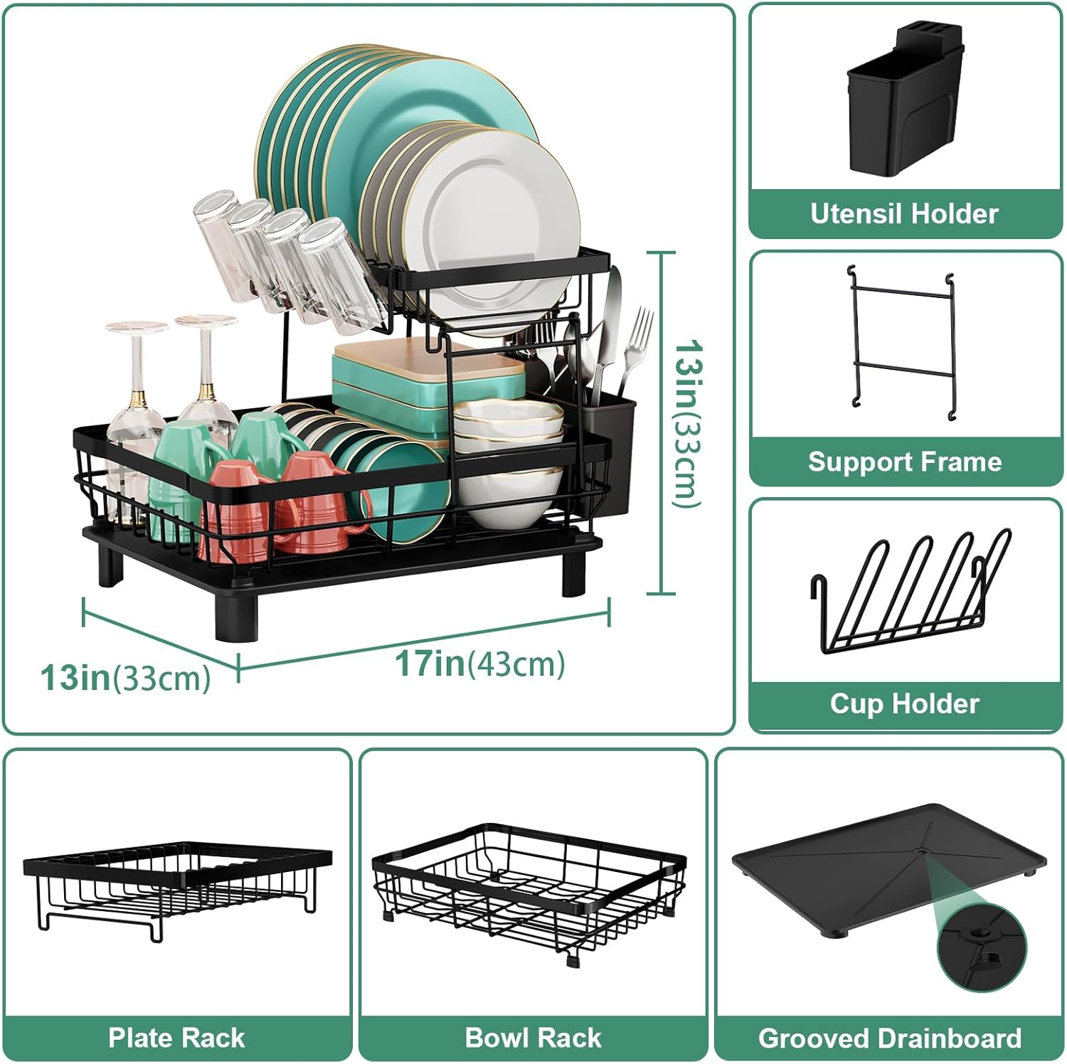 MOUKABAL Dish Drying Rack, 2 Tier Dish Rack, Large Dish Racks for Kitchen Counter, Dish Drainer