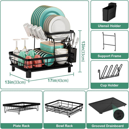 MOUKABAL Dish Drying Rack, 2 Tier Dish Rack, Large Dish Racks for Kitchen Counter, Dish Drainer