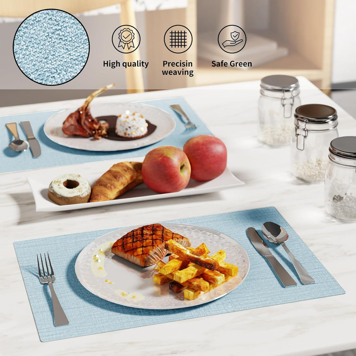 Cloth Placemats, Set of 4 Heat-Resistant Cotton Linen Blend Double Layered Machine Washable Place