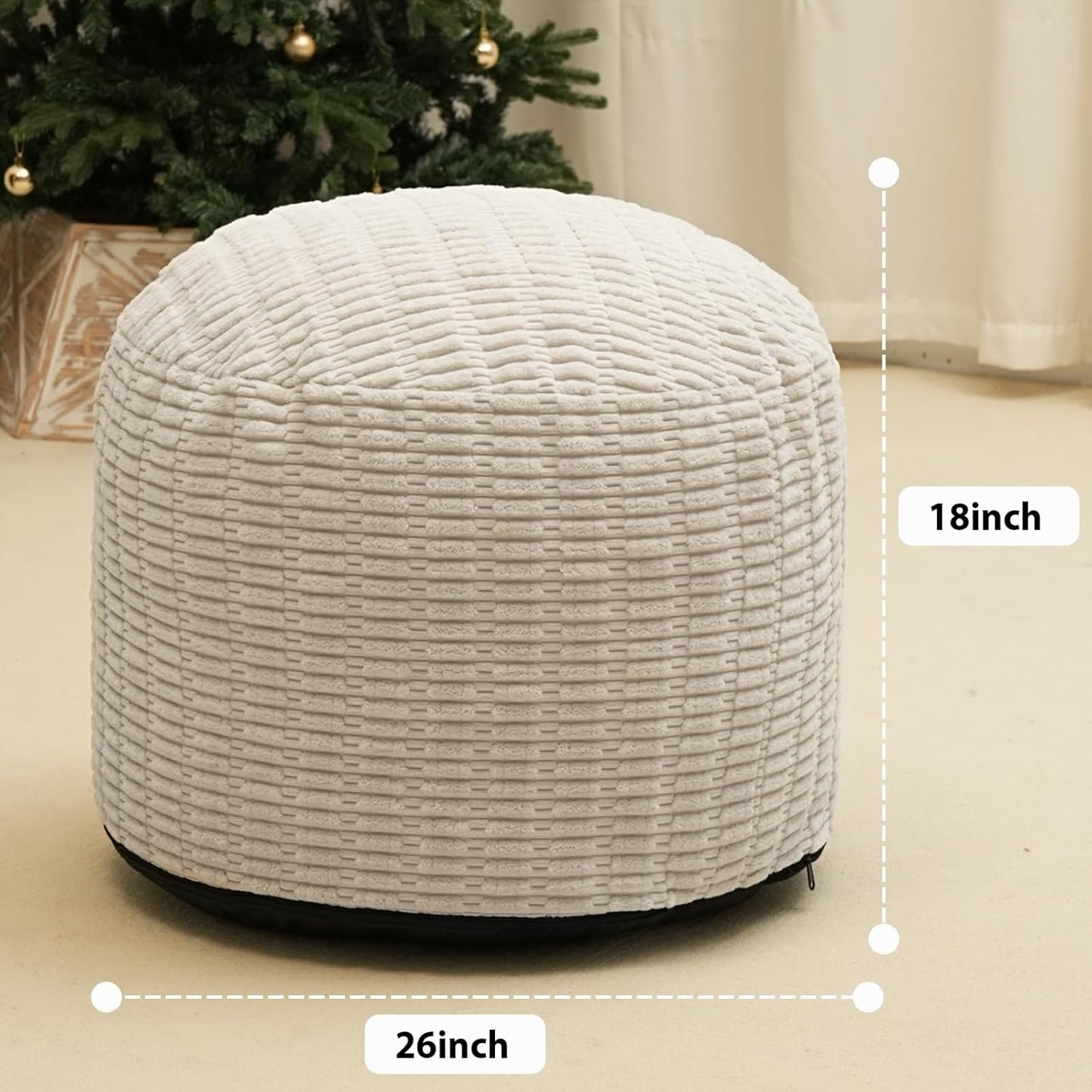 Round Stuffed Pouf Ottoman for Foot Rest, Storage Ottoman Pouf Foot Stool Cushion, Faux Fur Poufs