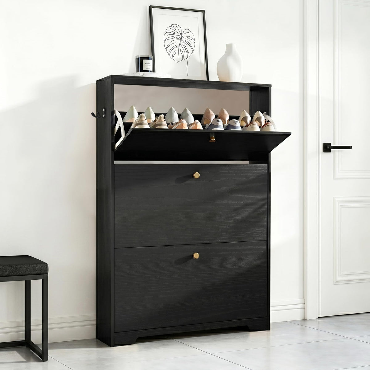Nicetree Shoe Cabinet with 3 Flip Drawers, Entryway Shoes Organizer, Black