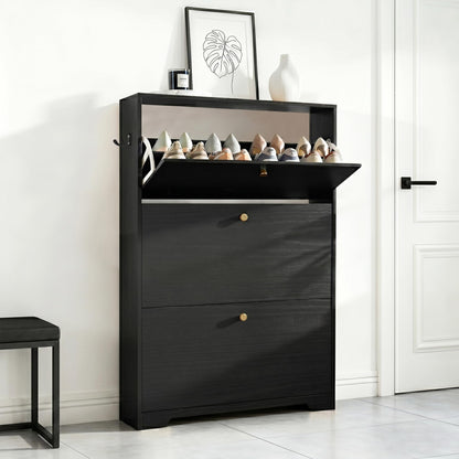 Nicetree Shoe Cabinet with 3 Flip Drawers, Entryway Shoes Organizer, Black