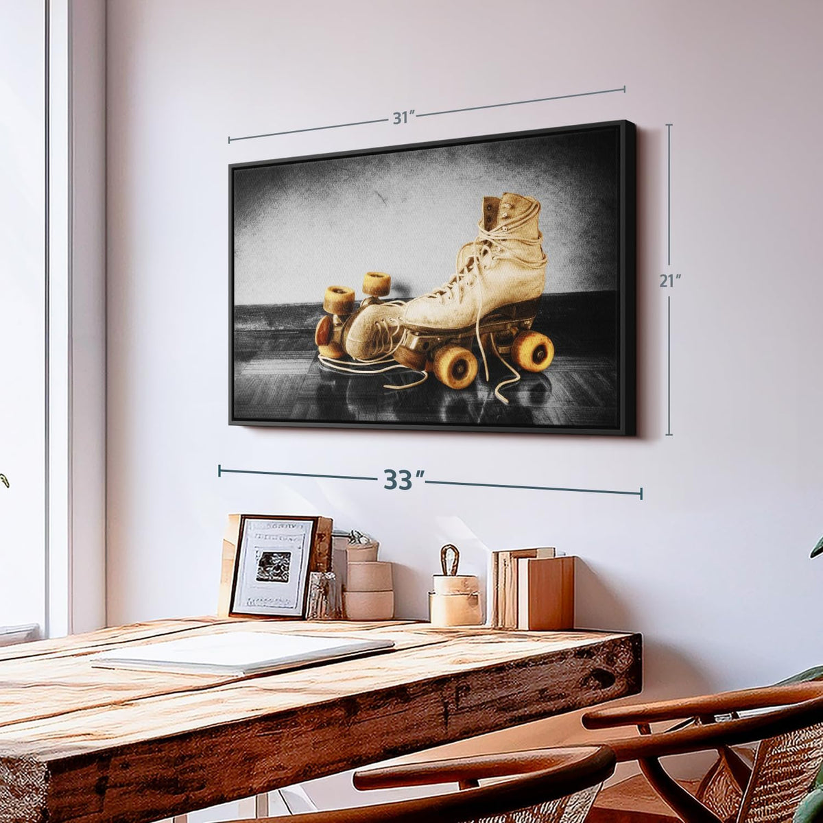ElephantStock Vintage Skates Pop Wall Art - Horizontal Framed Canvas - 1-Piece Living Room Wall