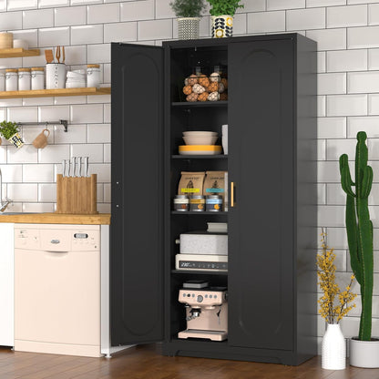71" Tall Kitchen Pantry Cabinet, Pantry Storage Cabinet with Doors and Shelves, Metal Food Pantry