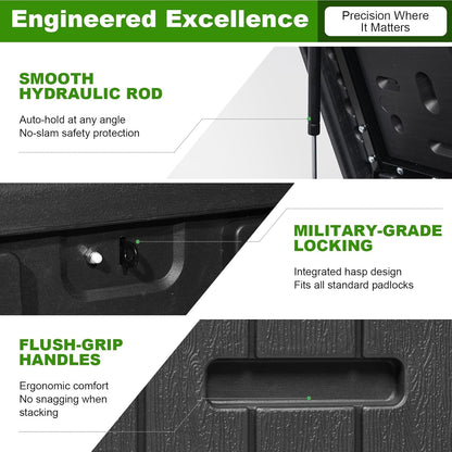 320 Gallon Outdoor Storage Box Waterproof, Extra Large Plastic Outside Deck Box Weatherproof, Resin