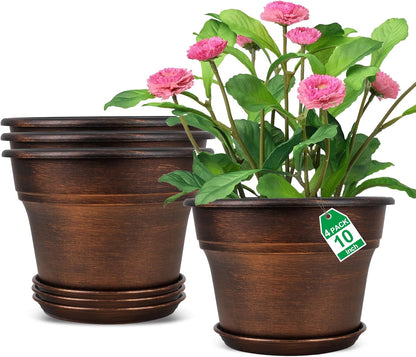10 Inch Planters Plant Pots Indoor Outdoor, 4 Pack Plastic Flower Pot for Indoor Plants with