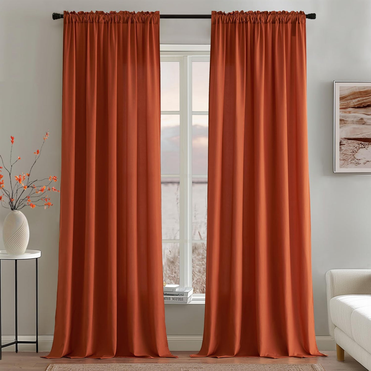 MIULEE Burnt Orange Privacy Sheer Curtains That Let Light in 96 Inches Long Non-See-Through Semi