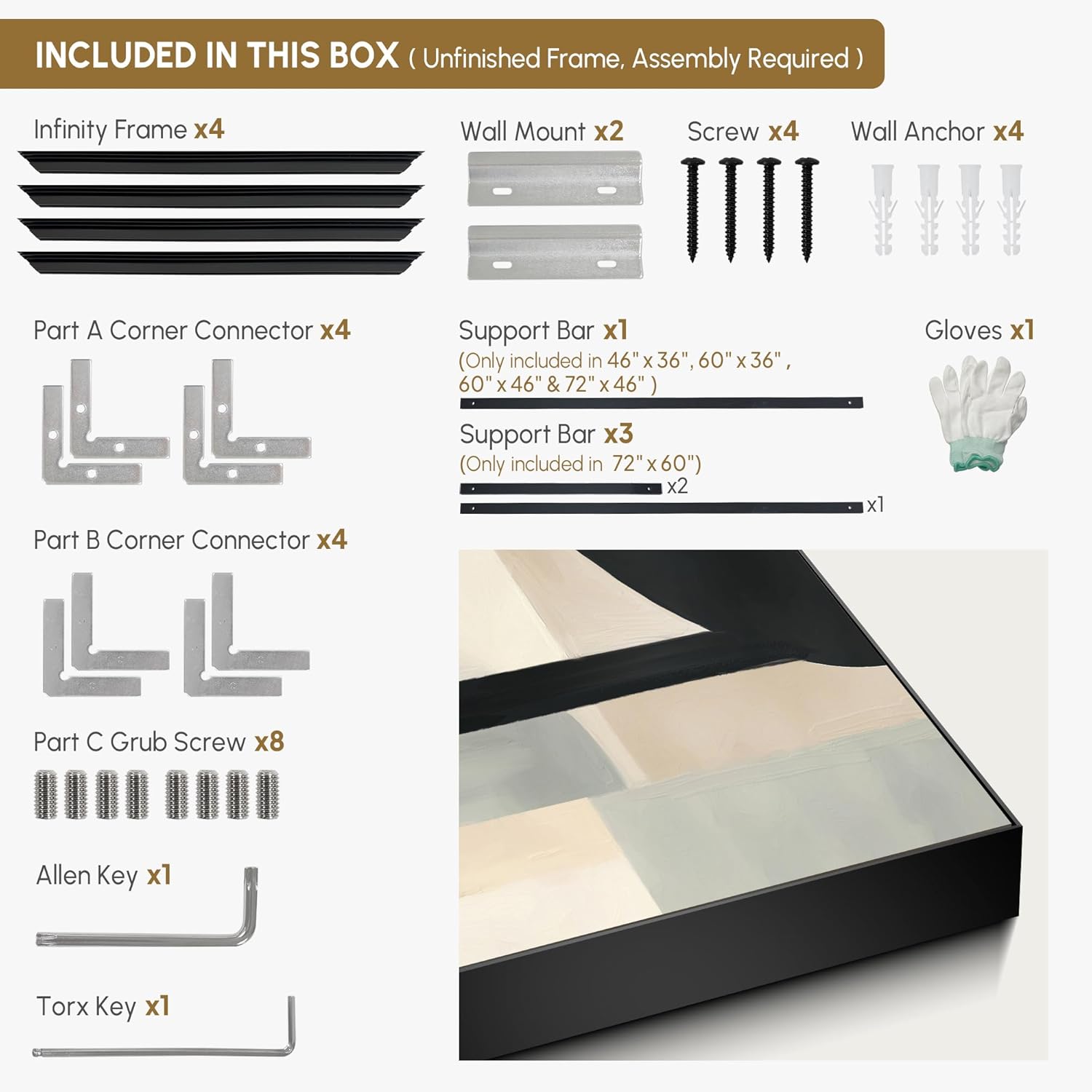 SIGNWIN 60"x72" Extra Large Framed Wall Art Modern Neutral Abstract Geometric in Black and Beige