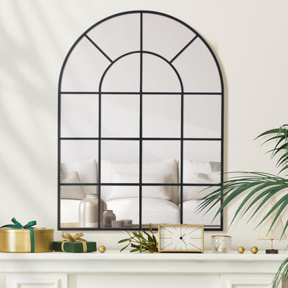 Arched Windowpane Wall Mirror 30"x40" Black Wall Mounted Art Pane Mirror Farmhouse Decorative