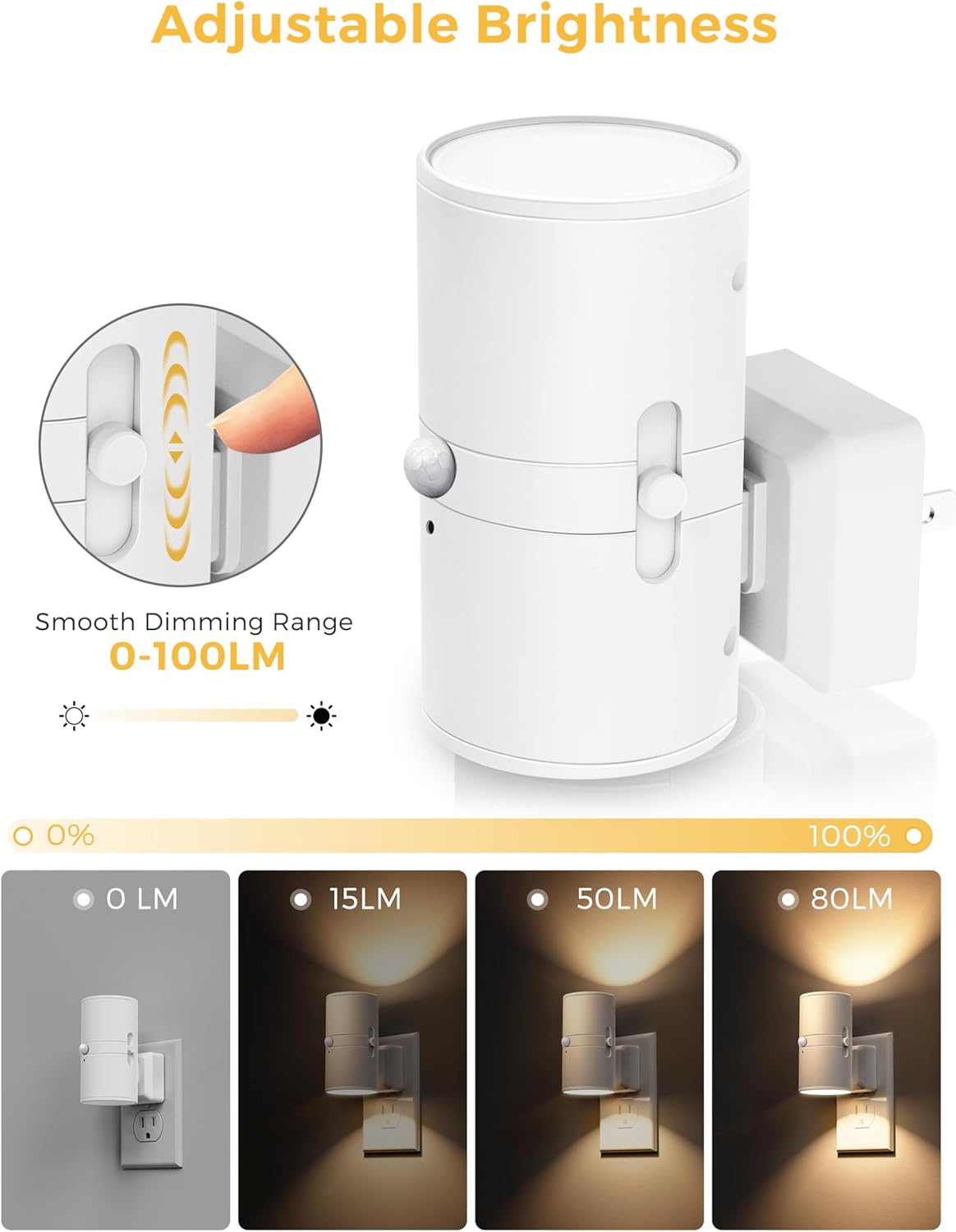 L LOHAS LED Motion Sensor Night Light Plug in, [2 Pack] Motion Activated Night Light, 0-100LM