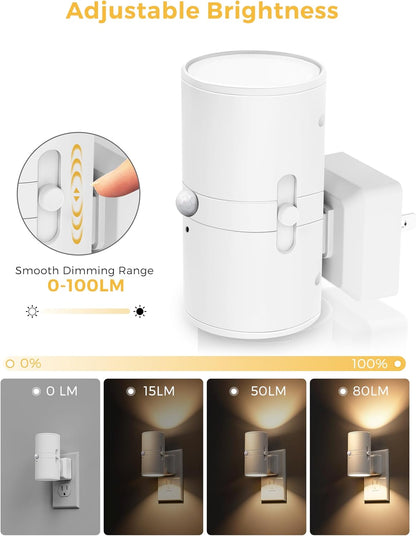 L LOHAS LED Motion Sensor Night Light Plug in, [2 Pack] Motion Activated Night Light, 0-100LM
