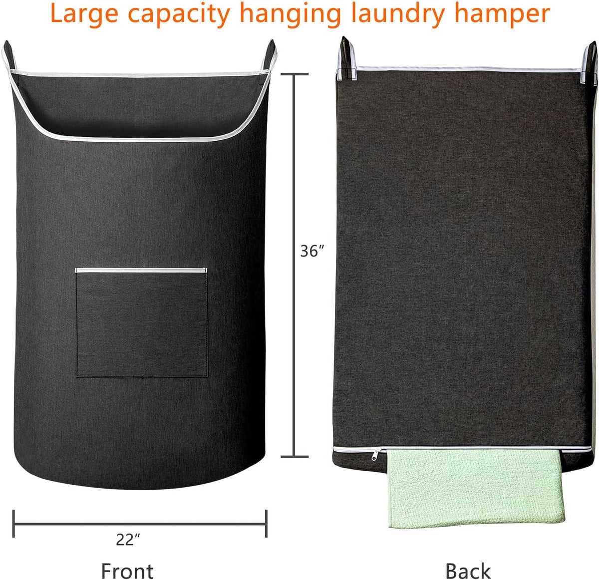 XL Hanging Laundry Hamper Bag, Black Door Hanging Hamper with Large Openging Hanging Laundry Hamper