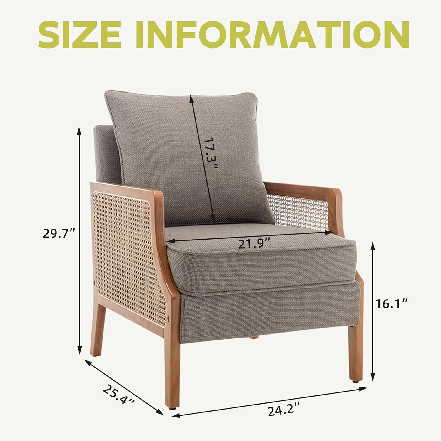 HAOBO Home Mid Century Modern Accent Chair Upholstered Living Room Chairs Armchair with Rattan
