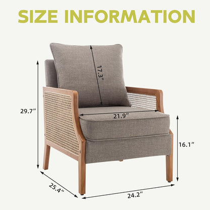 HAOBO Home Mid Century Modern Accent Chair Upholstered Living Room Chairs Armchair with Rattan
