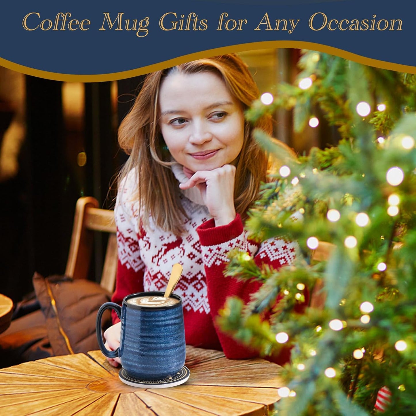Hasense Coffee Mugs Set of 2, 12oz Ceramic Glazed Mugs with Handles, Blue Reactive Glazes Tea Cups