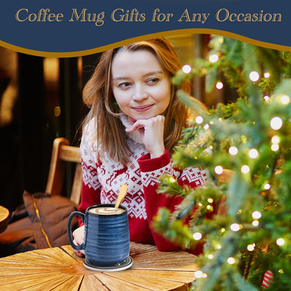 Hasense Coffee Mugs Set of 2, 12oz Ceramic Glazed Mugs with Handles, Blue Reactive Glazes Tea Cups