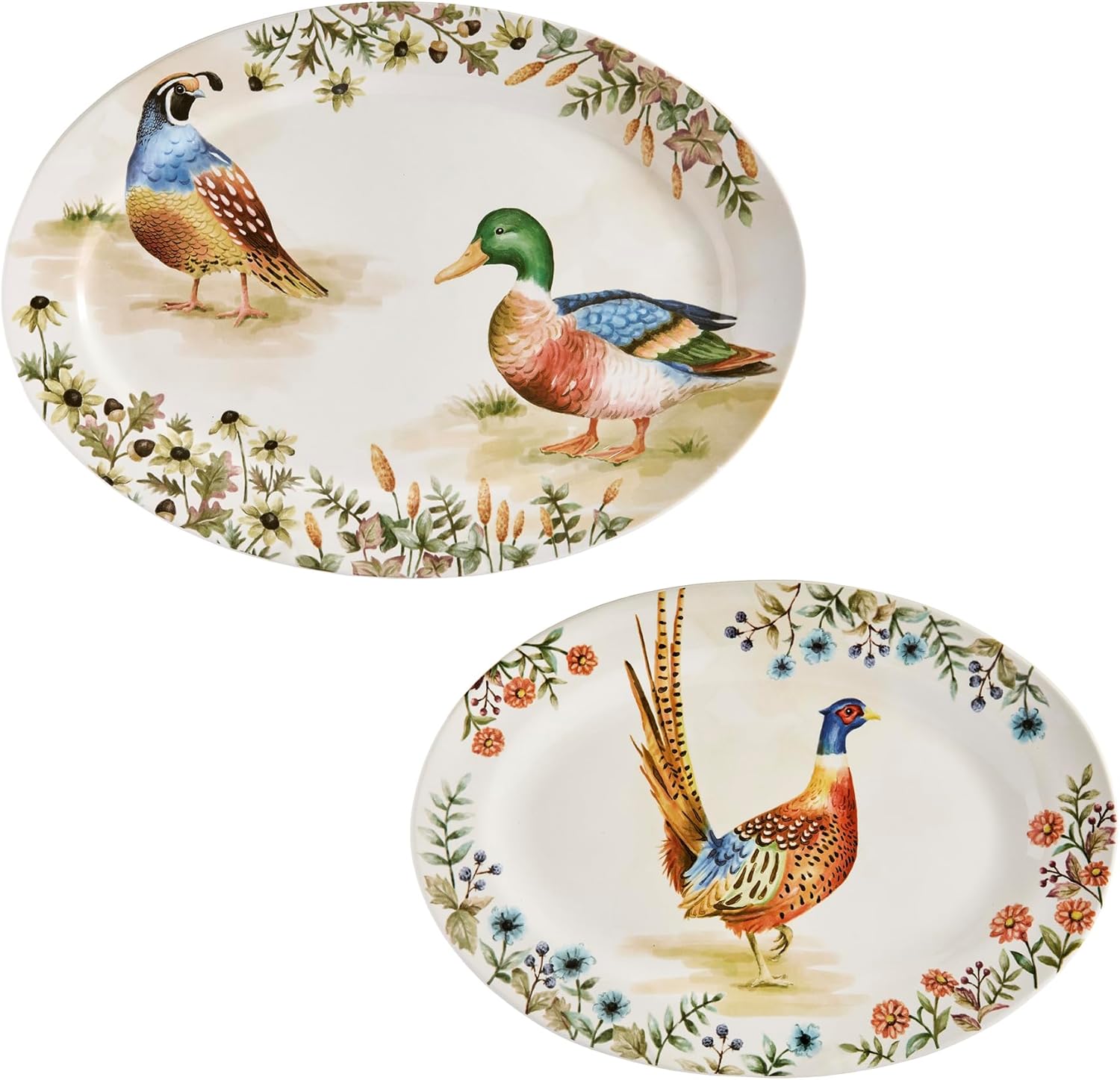 Bico Autumn Birds 16 plus 14 inch Oval Platters Set, Set of 2, Microwave and Dishwasher Safe, for