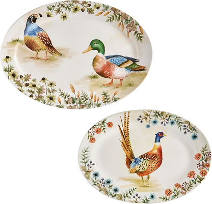 Bico Autumn Birds 16 plus 14 inch Oval Platters Set, Set of 2, Microwave and Dishwasher Safe, for