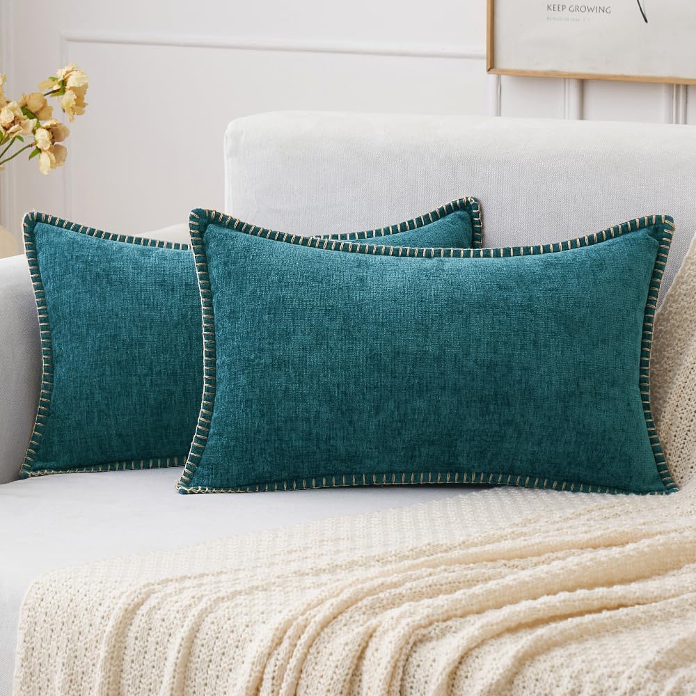 MIULEE Pack of 2 Couch Throw Pillow Covers 12x20 Inch Dark Teal Farmhouse Decorative Pillow Covers
