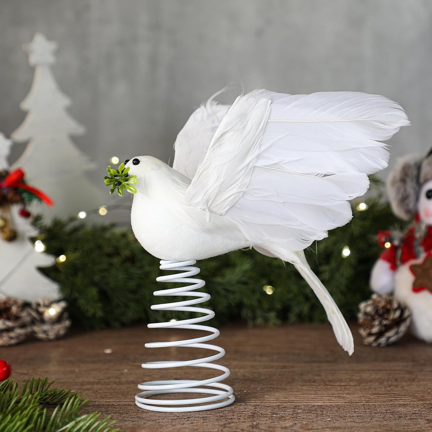 Retisee 9 Inch Dove Olive Christmas Tree Topper White Bird Christmas Tree Decoration Peaceful