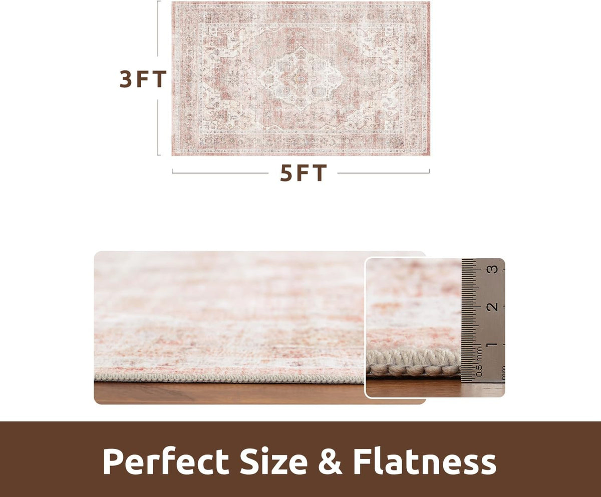AMOAMI-3X5 Area Rug-Soft Washable Vintage Throw Accent Rugs for Living Room, Entryway, Bedroom
