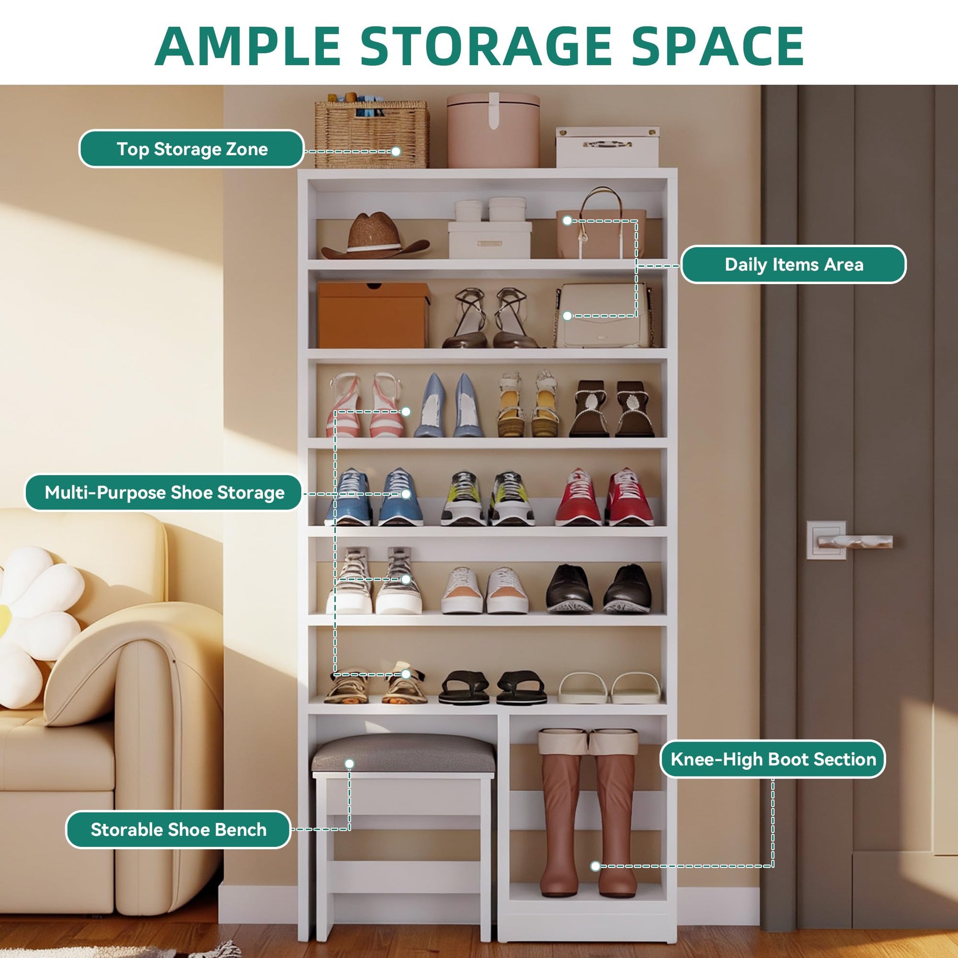 DWVO Shoe Cabinet with Hidden Bench