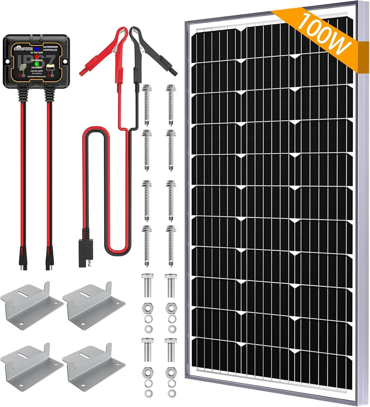 SOLPERK 100W Solar Battery Charger Solar Battery Maintainer + Upgrade 10A MPPT Charge Controller +