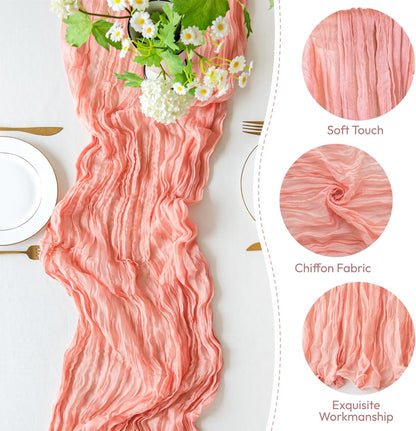 Sioloc 10 Pack Peach Coral Cheesecloth Table Runner Fall Autumn Decor for Home 10ft Table Cloth for